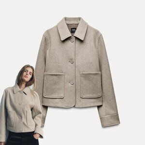 Zara Soft Pocket Jacket in Sand S